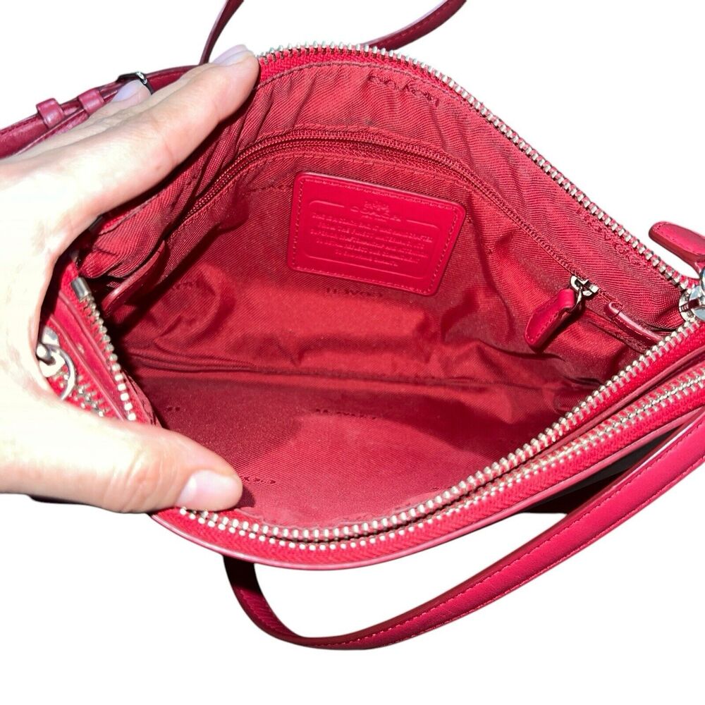 Coach Lyla Double Gusset Zip Crossbody Red Genuine Leather FLAWS* - Picture 9 of 16